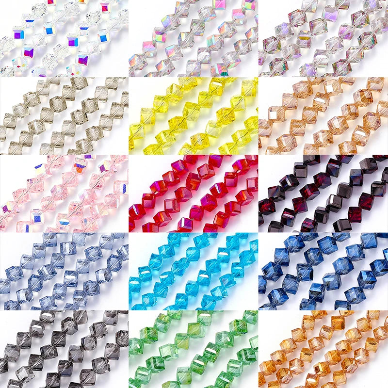 Diagonally Cube Faceted Crystal Glass Beads for Jewelry Making Bracelets, Earrings & Necklaces 4-8mm