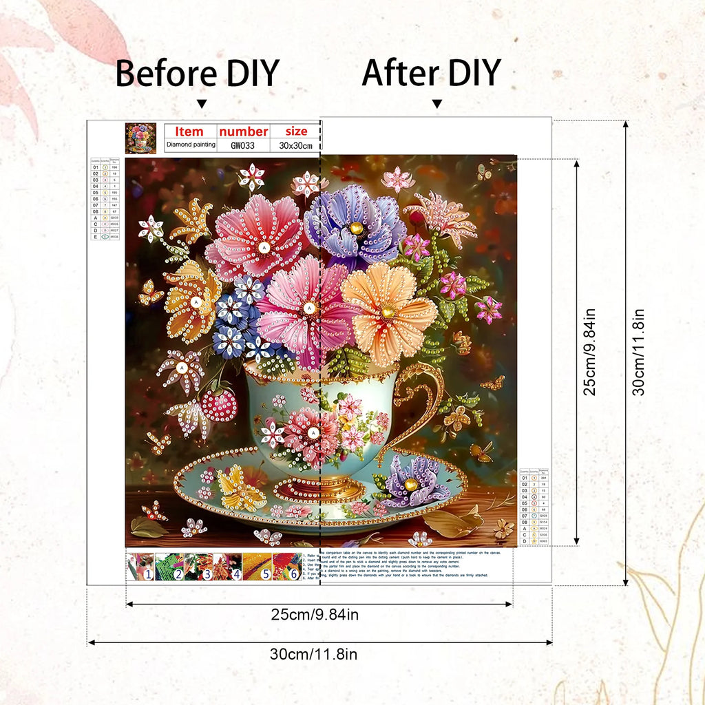 5D DIY Diamond Painting Flower Kit, Flower Decoration in Cups, DIY Alien Drill Bit, Diamond Mosaic Art Gift Crafts, Wall Home De