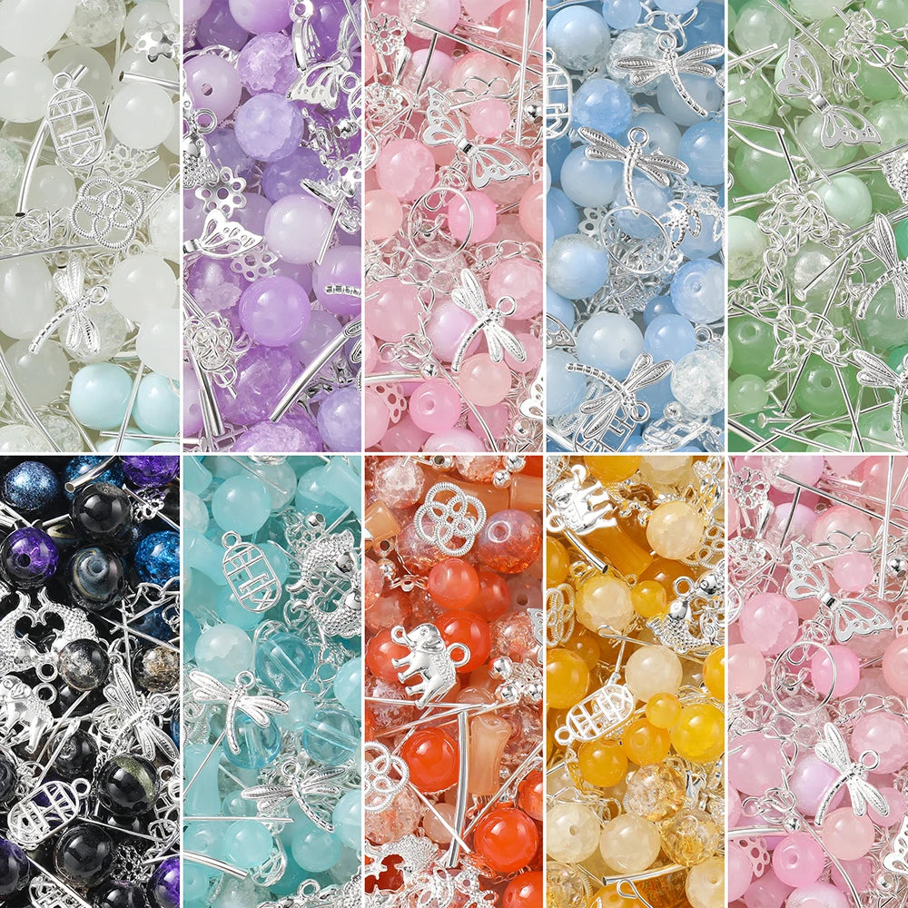 Mixed Glass Beads Metal Pendants For Bracelets & Necklaces