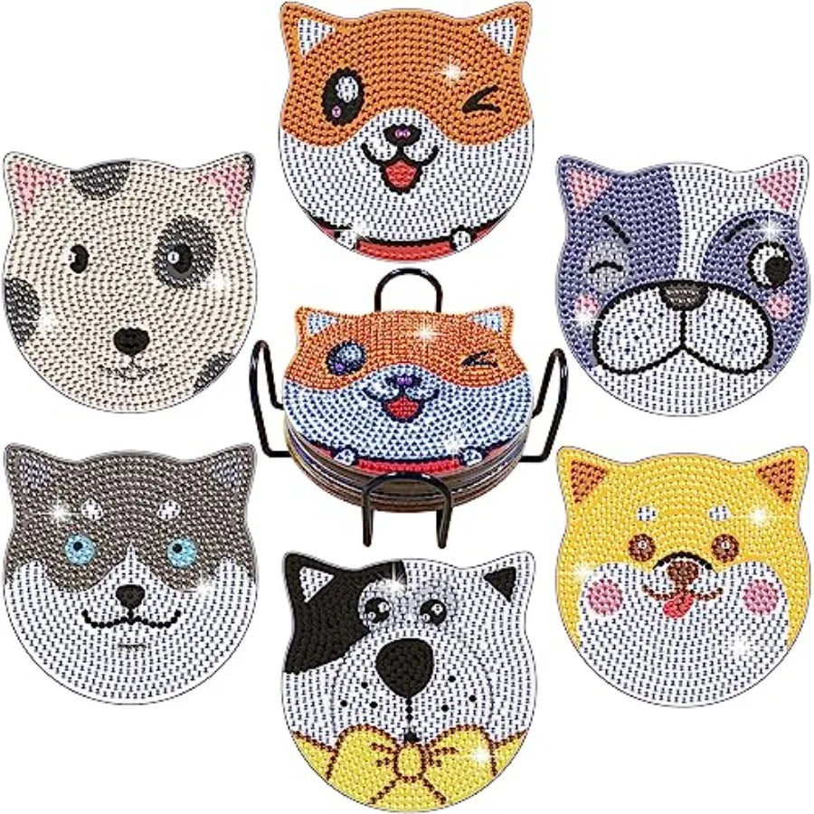 Diamond Painting Coaster Kit, 6 Pieces  with Holder,
