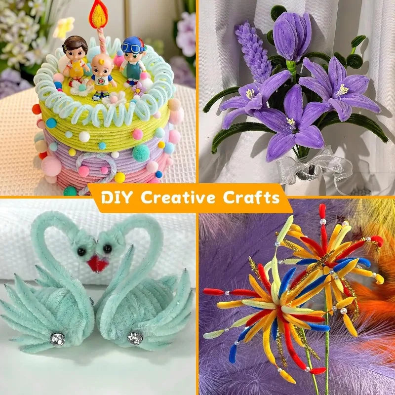 Colorful Twisting  Chenille Fluffy Pipe Cleaners Stems Kids Art