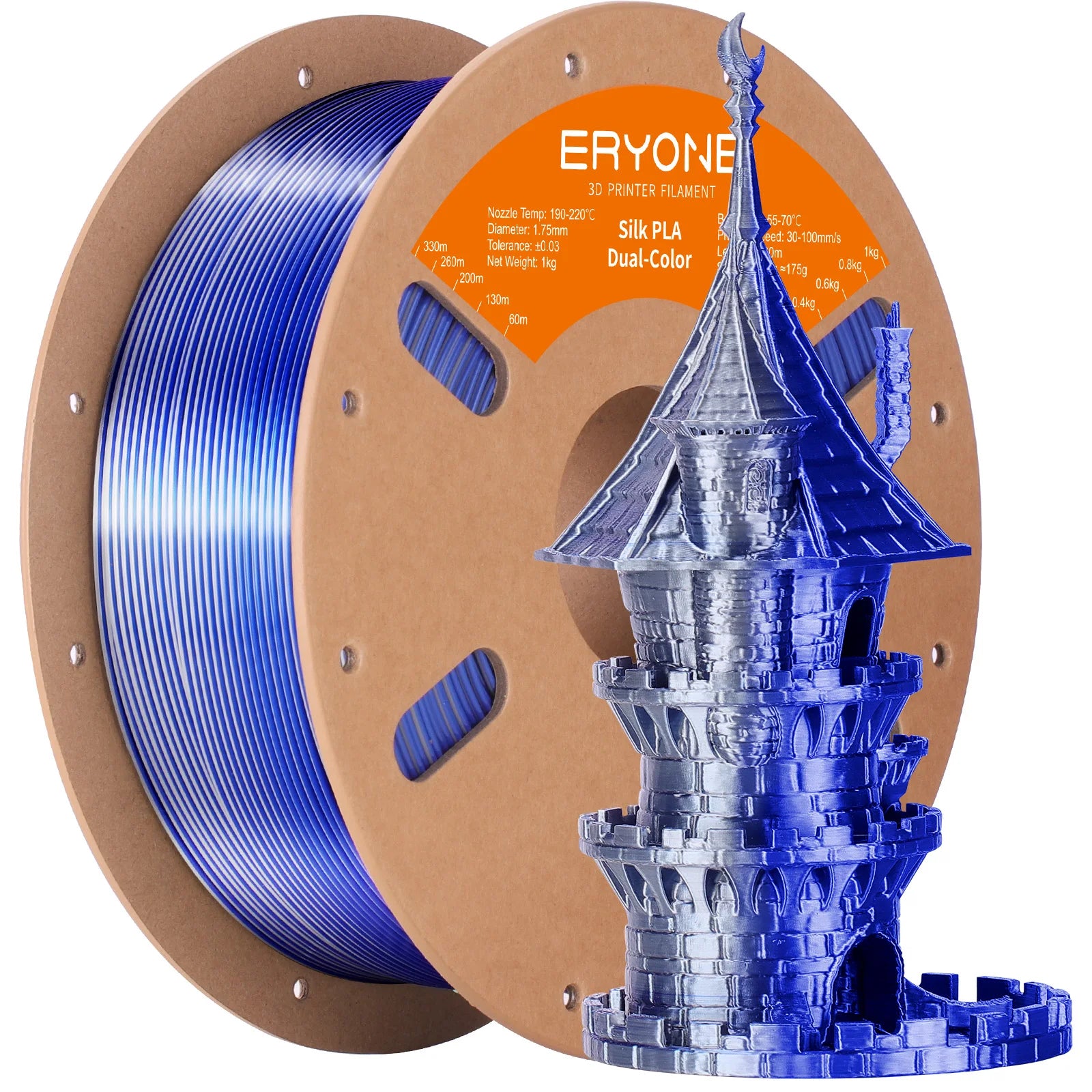 ERYONE 1KG Silk Dual Color PLA Series 3D Printer Filament 1.75mm,Coextrusion Silky Shiny Finish