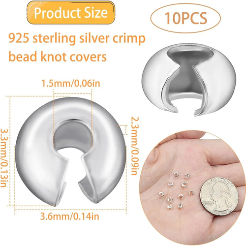 .925 Sterling Silver Small Half Round Open Crimp Beads Knot Covers Caps for Bracelets & Necklaces 10pcs