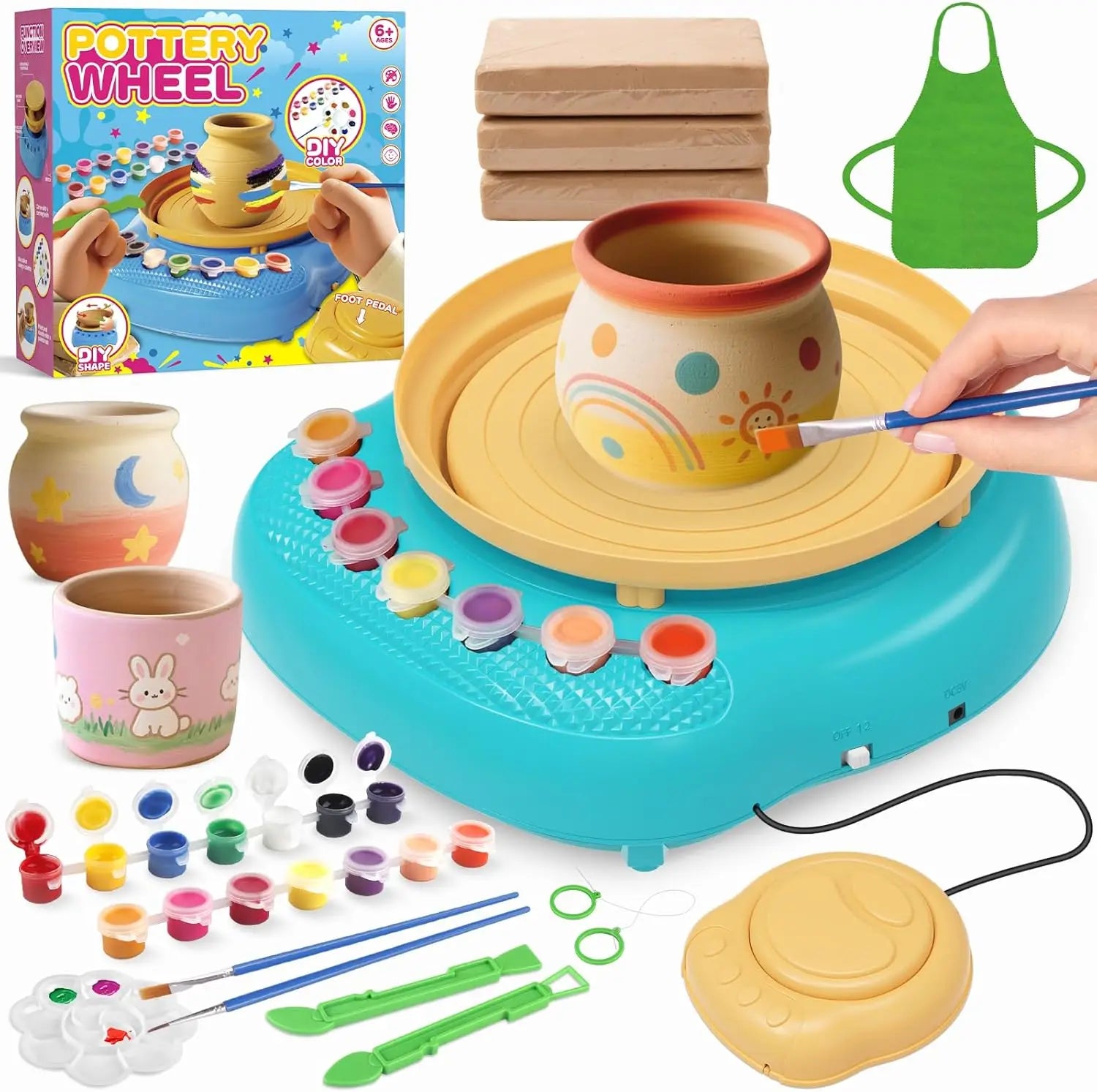 Hotfree Pottery Wheel for Kids with Clay Kit -  Kids Ages 6-12, Complete Pottery Kit with Air Dry Clay and Painting Tools,