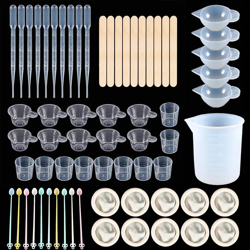 Epoxy Resin Kit Silicone Mold Tools, Mixing Cups, Droppers, Wood Sticks, Measuring Cups for Jewelry Making