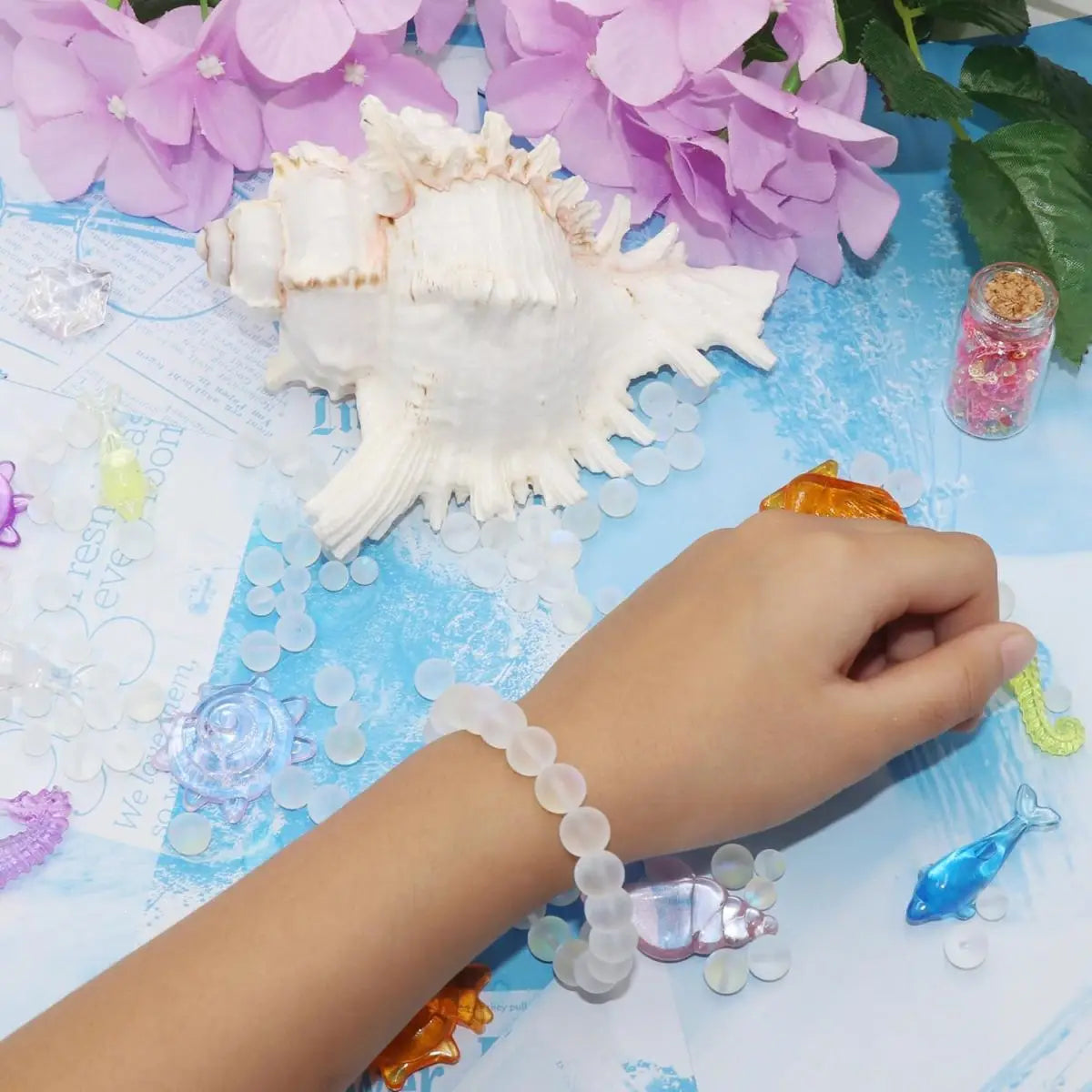 Matte White Aurora Crystal Glass Beads