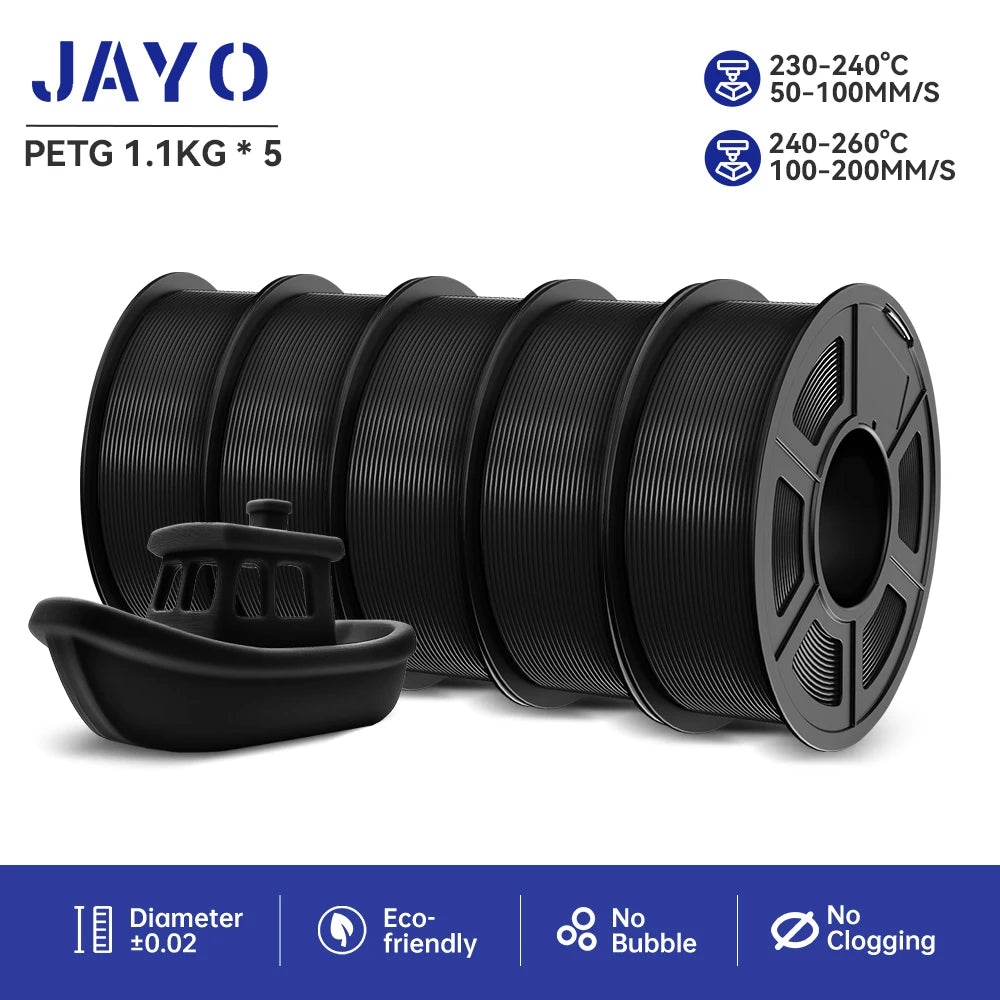 JAYO 5Rolls PLA/PLA Plus/Petg/ABS/TPU/PLA Metal/PLAYG/HS-PLA 3D Printer Filament 1.75mm FDM