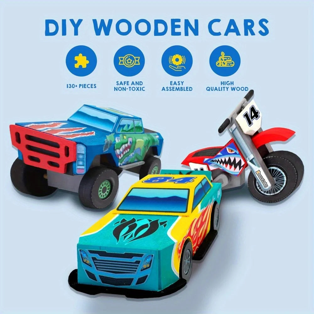 JOYFY Kids Craft Race Kit Build Paint Your Own Wooden Race Car