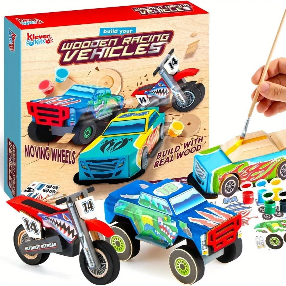 JOYFY Kids Craft Race Kit Build Paint Your Own Wooden Race Car