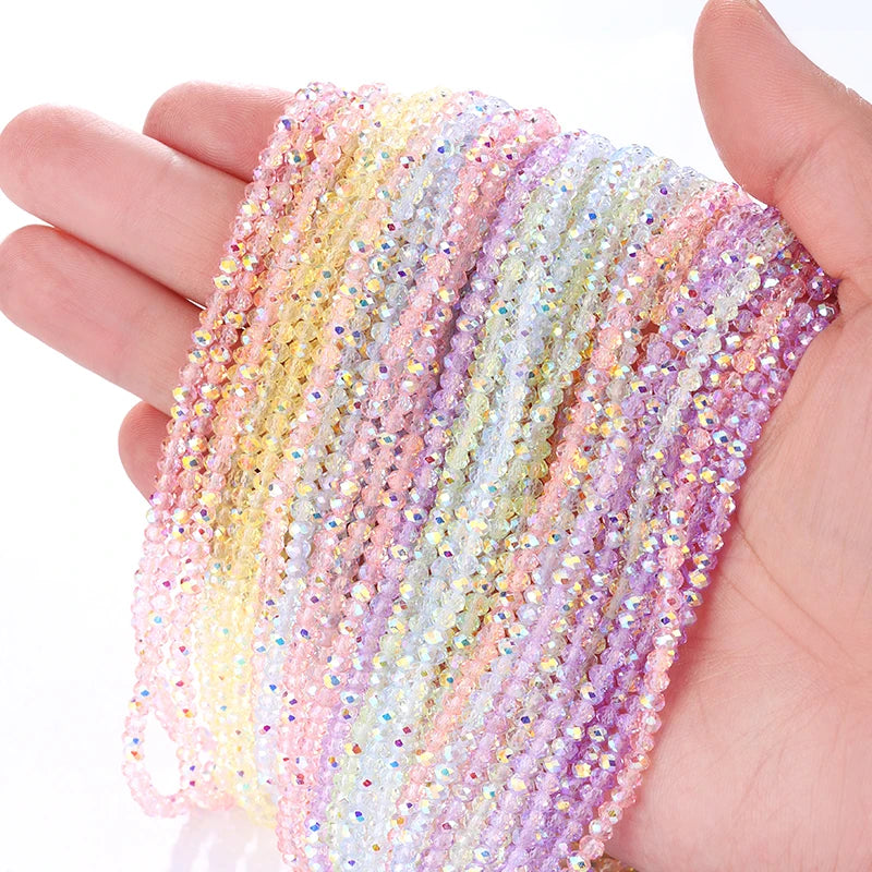 3mm Faceted Round Glass Bead Strands Color Crystal AB   Briolette, Rondelle,  Spacers for Jewelry Making
