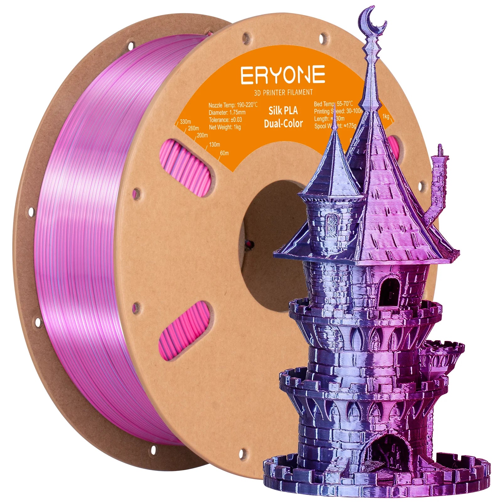 ERYONE 1KG Silk Dual Color PLA Series 3D Printer Filament 1.75mm,Coextrusion Silky Shiny Finish