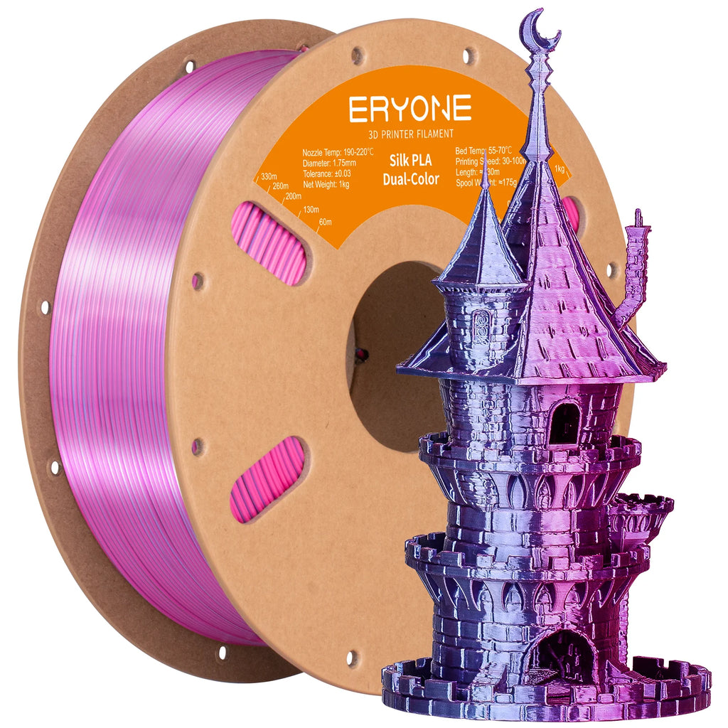 ERYONE 1KG Silk Dual Color PLA Series 3D Printer Filament 1.75mm,Coextrusion Silky Shiny Finish