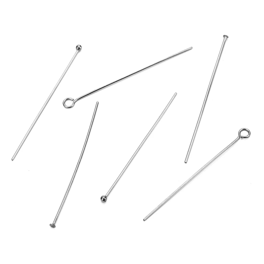Stainless Steel Flat Head Pin, Eye Pin, Round Ball Pin 15 20 25 30 35 40 45 50mm  Finding for DIY Jewelry Making 100pcs