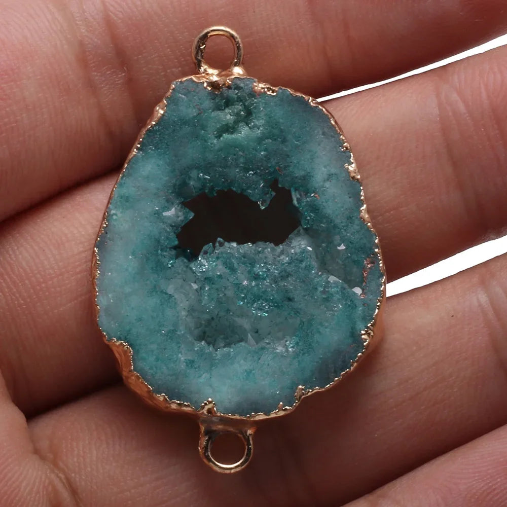 Gold-plated Double-loop Connector, for DIY Jewelry Making, Natural Crystal Agate Pendant or Connector