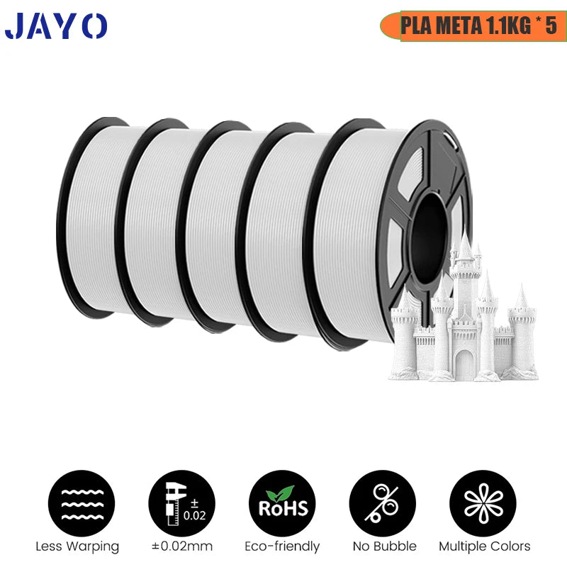 JAYO 5Rolls PLA/PLA Plus/Petg/ABS/TPU/PLA Metal/PLAYG/HS-PLA 3D Printer Filament 1.75mm FDM