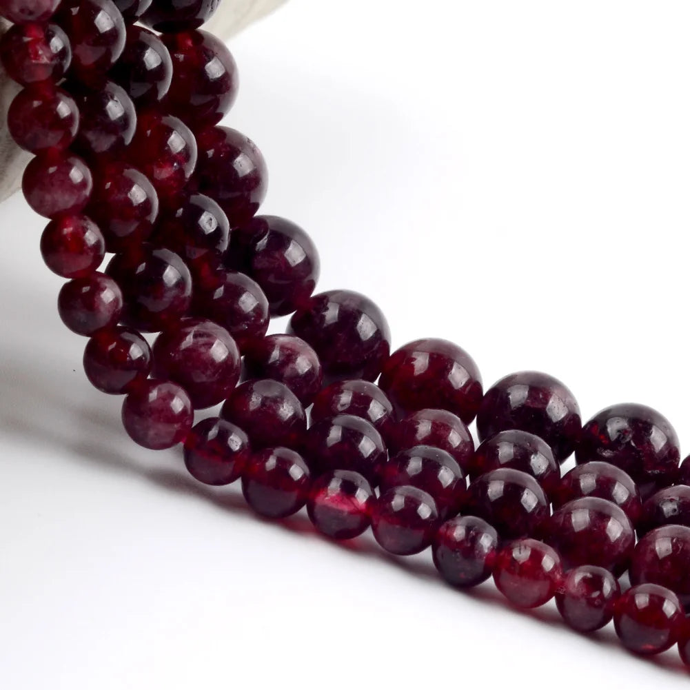 6mm-10mm Natural Red Garnet Jade Stone Round  Beads for Jewelry Making DIY Necklace Bracelet &  Earrings 15inches