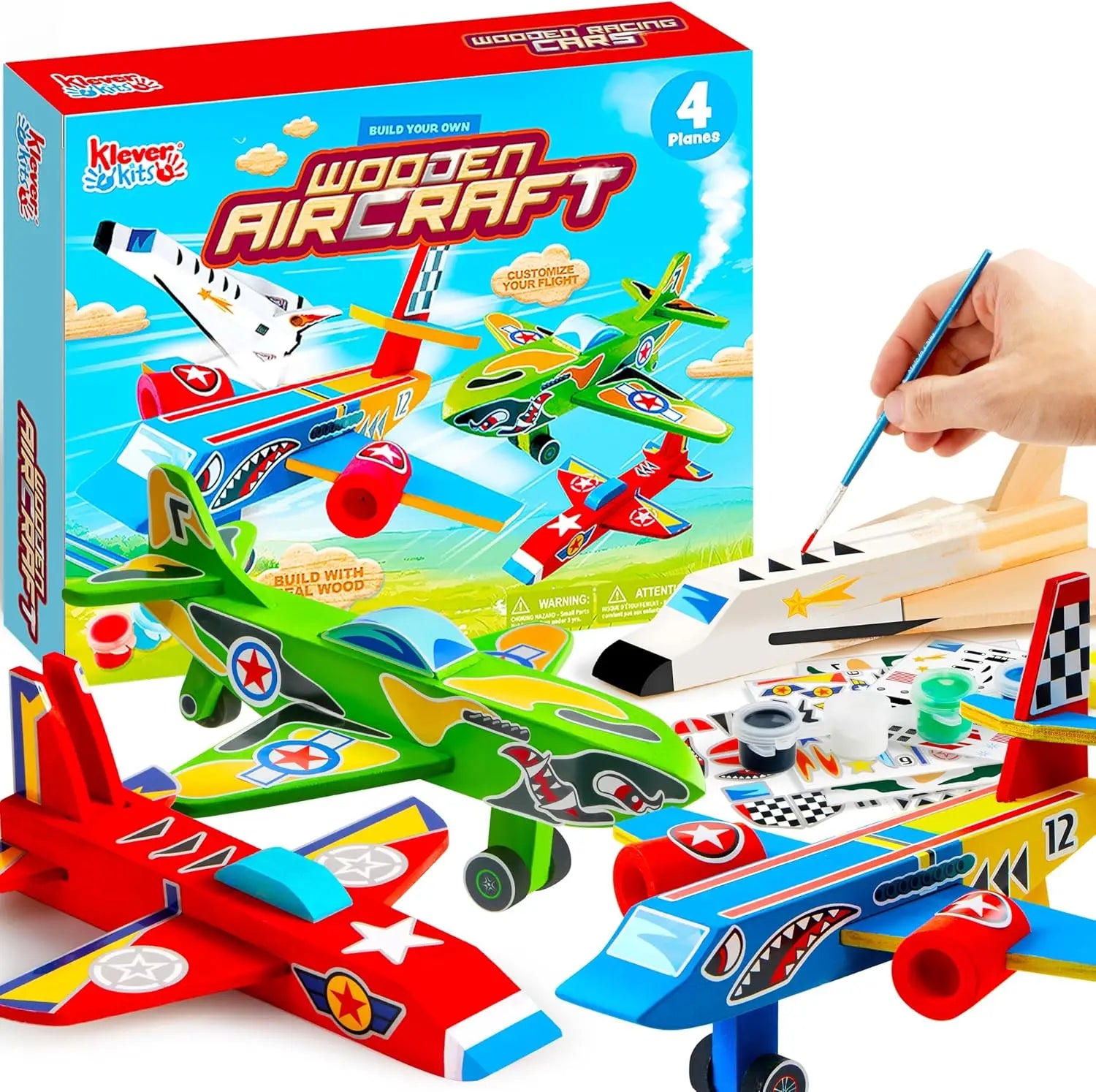 JOYFY 4 Pieces-Build & Paint Your Own Wooden Airplane Craft Kit Easy to Assemble 6-12