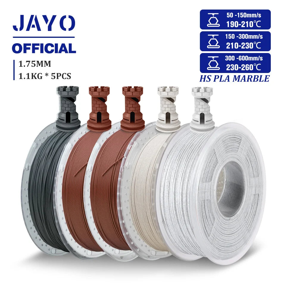 JAYO High Speed Marble  5 Rolls PLA 3D Printer Filament For FDM Marble-Like Texture
