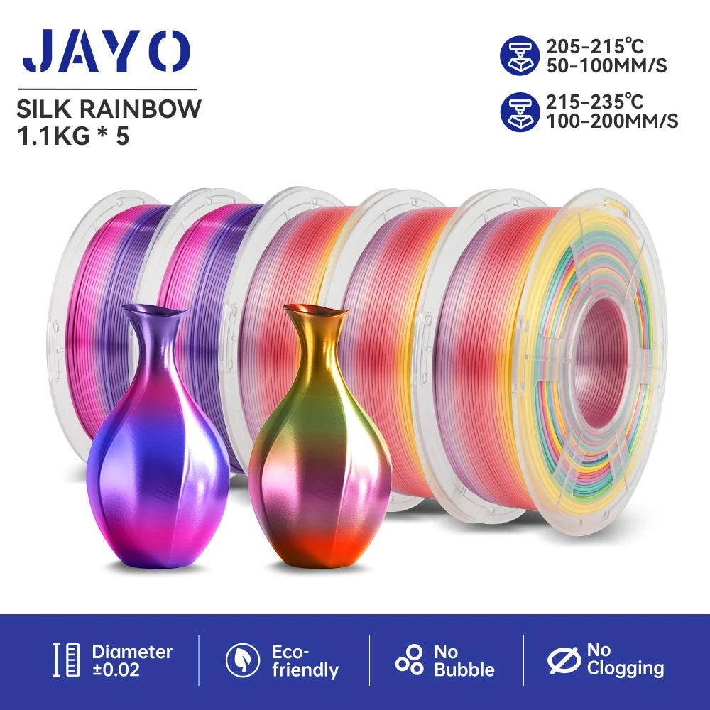 JAYO 5Rolls PLA/PLA Plus/Petg/ABS/TPU/PLA Metal/PLAYG/HS-PLA 3D Printer Filament 1.75mm FDM