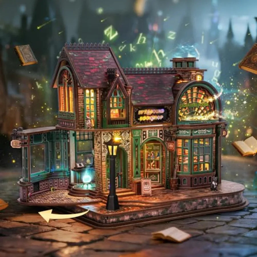 3D  Puzzle Magic Bookstore with LED Lights - DIY Miniature Kit