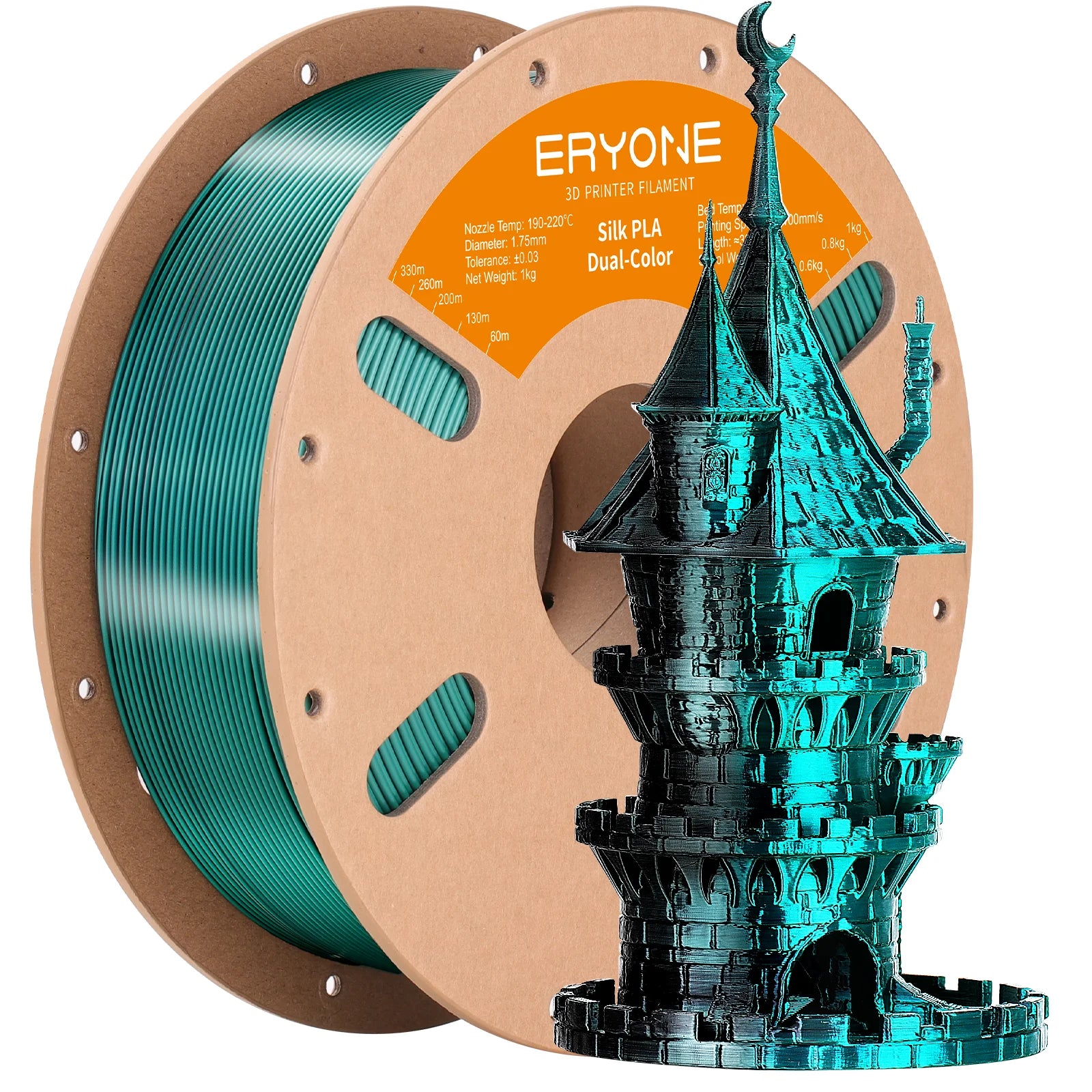ERYONE 1KG Silk Dual Color PLA Series 3D Printer Filament 1.75mm,Coextrusion Silky Shiny Finish