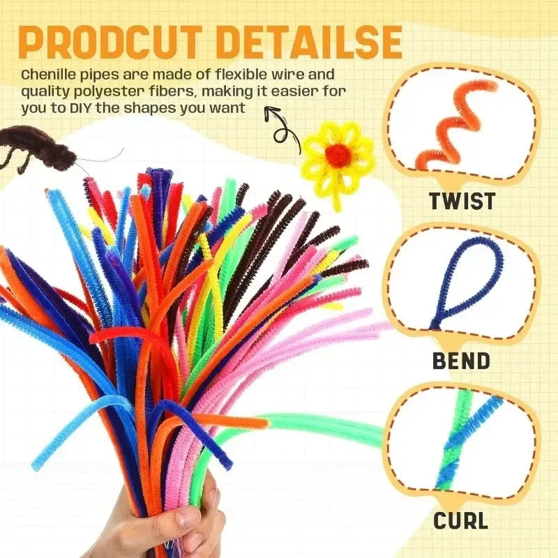 Colorful Twisting  Chenille Fluffy Pipe Cleaners Stems Kids Art