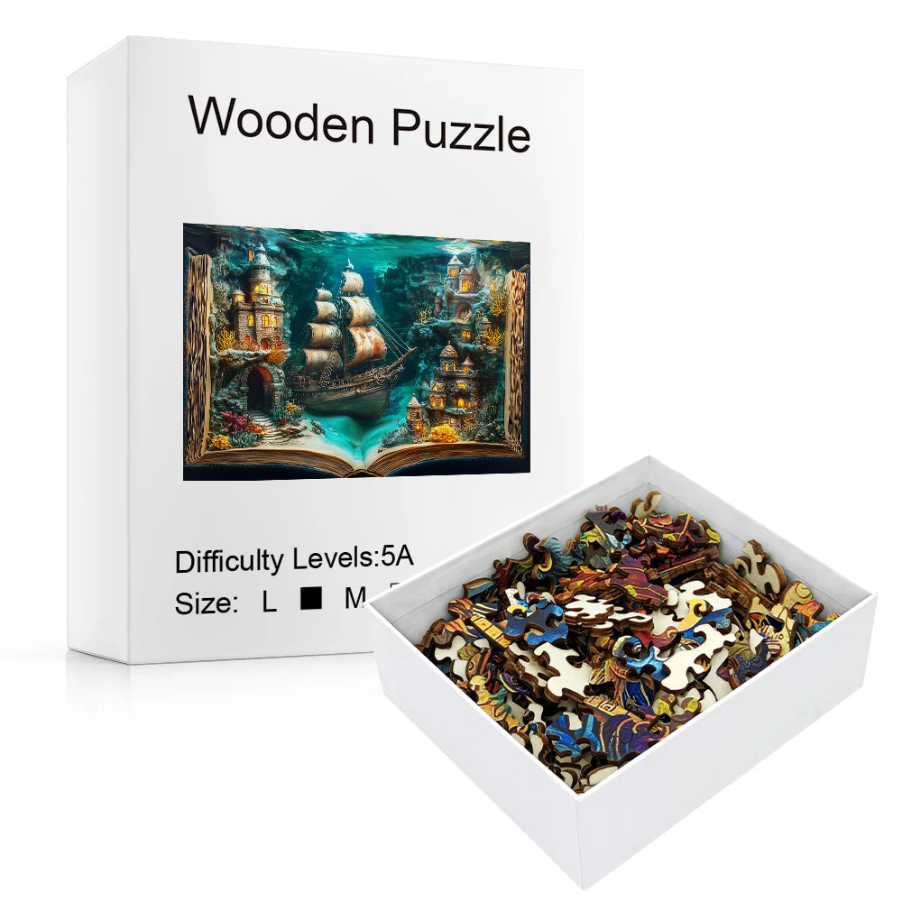 3D Stereo Book Scene Wooden Puzzle - Montessori Toy , Animal-Themed, for Adults & Kids