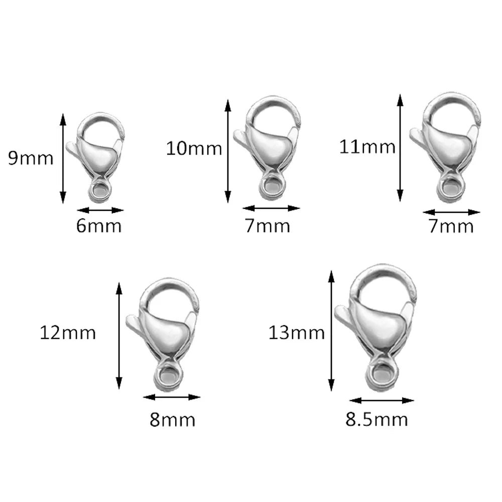 Stainless Steel Lobster Clasps For Bracelet Necklace Jewelry Making 9/10/11/12/13mm 100 Pieces