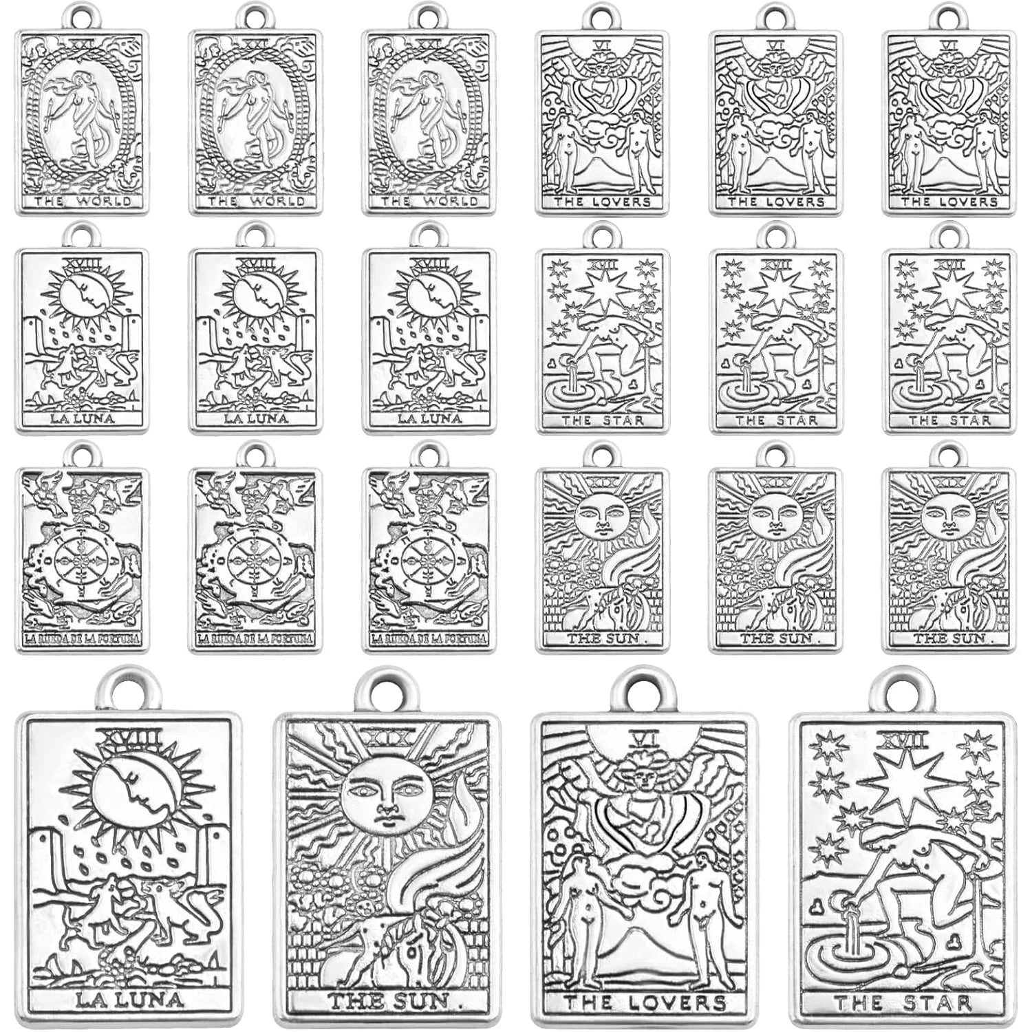 Tarot Card Zinc Alloy Rectangle Wheel Of Fortune Sun Tarot Protection Charm Amulets for  Bracelets Necklaces Earrings 24pcs