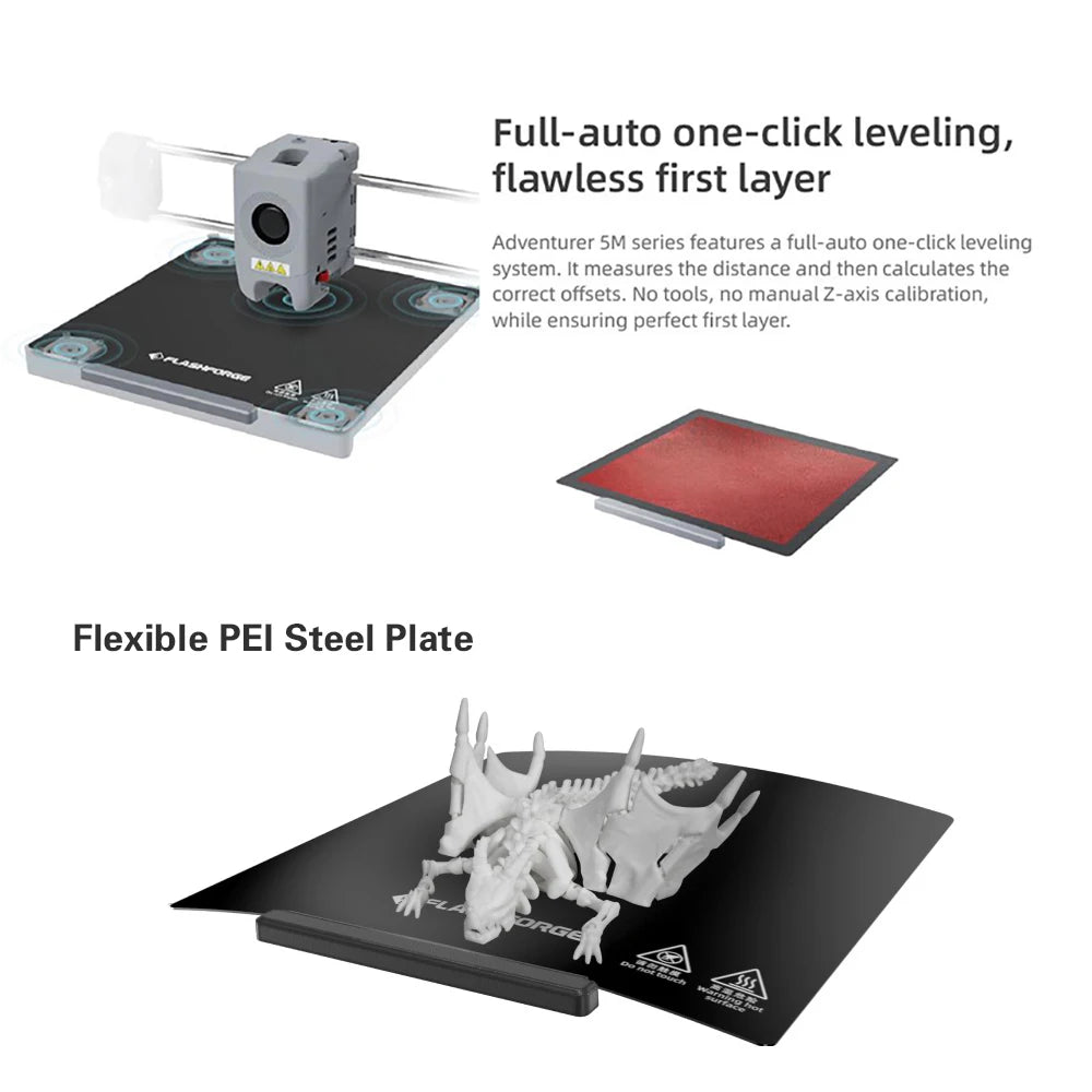 Flashforge Adventurer 5M 3d Printer High Speed Full-Auto Leveling Direct Extruder Flexible PEI Plate Power Loss Recovery