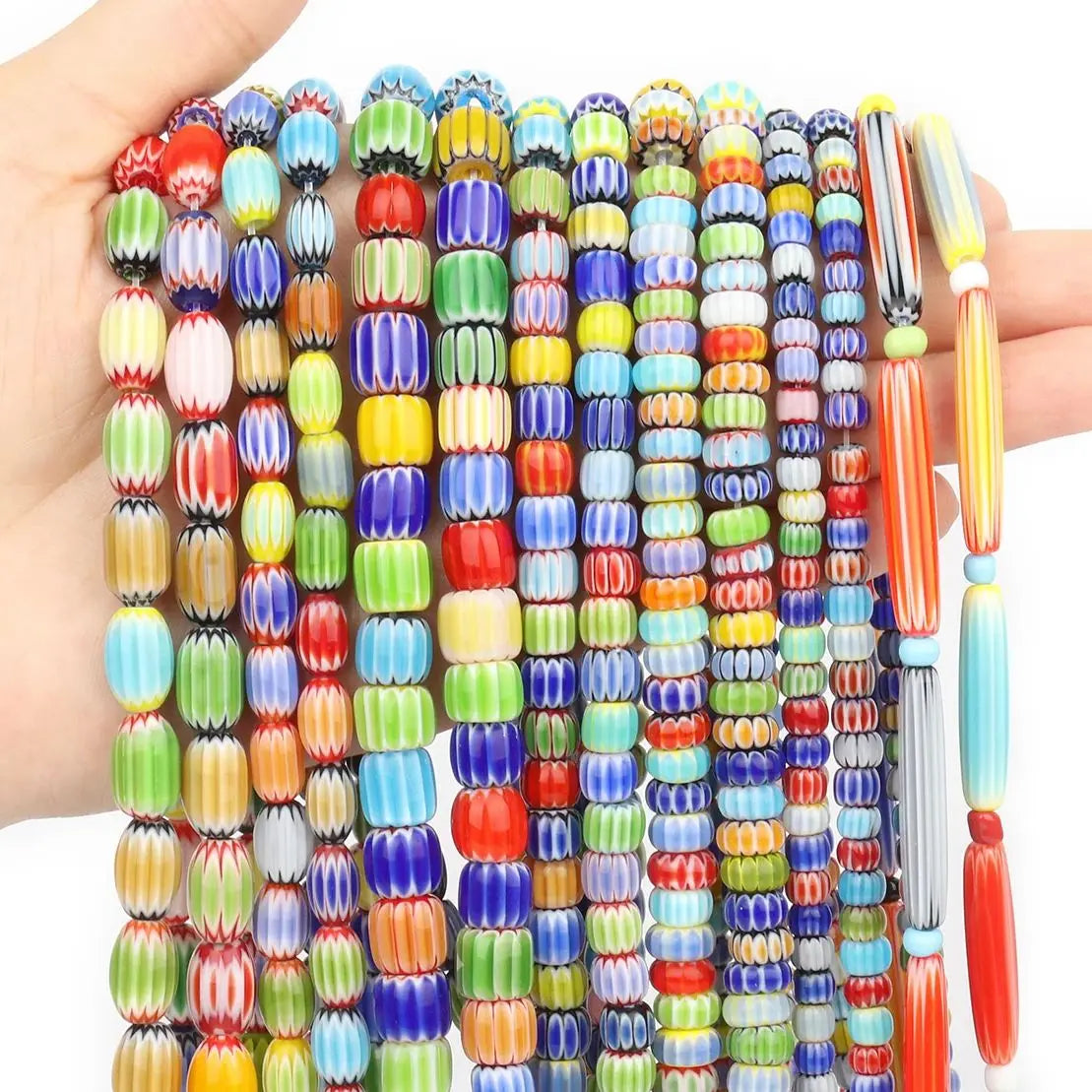 Multicolored Murano Glass Beads with Floral Dots in Various Types & Sizes, Oval and Round Loose Beads for Jewelry Making