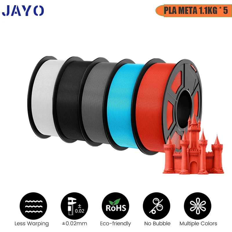 JAYO 5Rolls PLA/PLA Plus/Petg/ABS/TPU/PLA Metal/PLAYG/HS-PLA 3D Printer Filament 1.75mm FDM