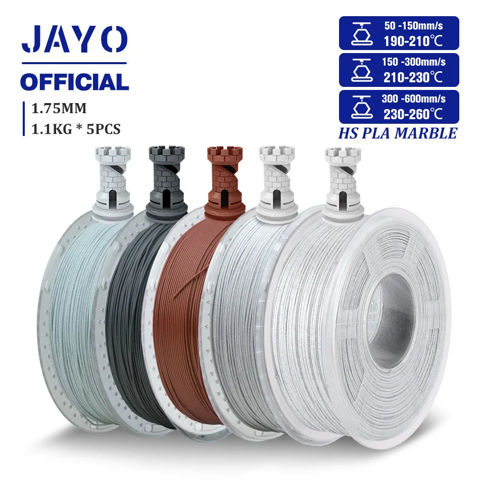 JAYO High Speed Marble  5 Rolls PLA 3D Printer Filament For FDM Marble-Like Texture