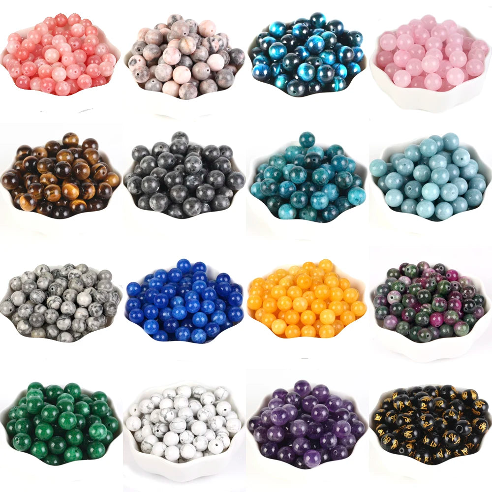 4-12MM Natural Stone Beads Lava Amethyst Tiger Eye Quartz Agates Round Jewelry Making Bracelets, Necklaces, Earrings