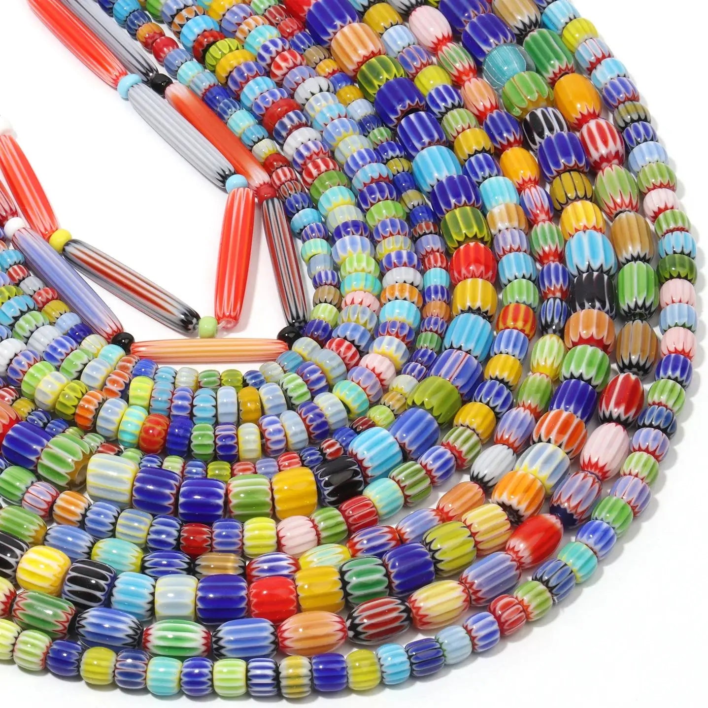 Multicolored Murano Glass Beads with Floral Dots in Various Types & Sizes, Oval and Round Loose Beads for Jewelry Making