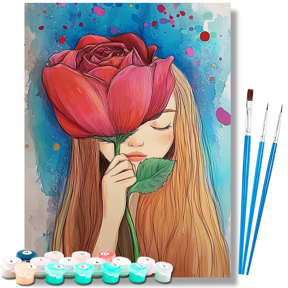 Girl With Rose Paint By Numbers Kit