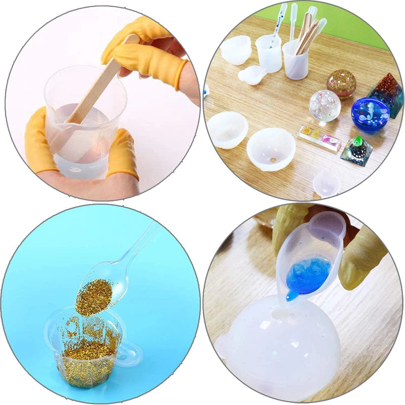 Epoxy Resin Kit Silicone Mold Tools, Mixing Cups, Droppers, Wood Sticks, Measuring Cups for Jewelry Making