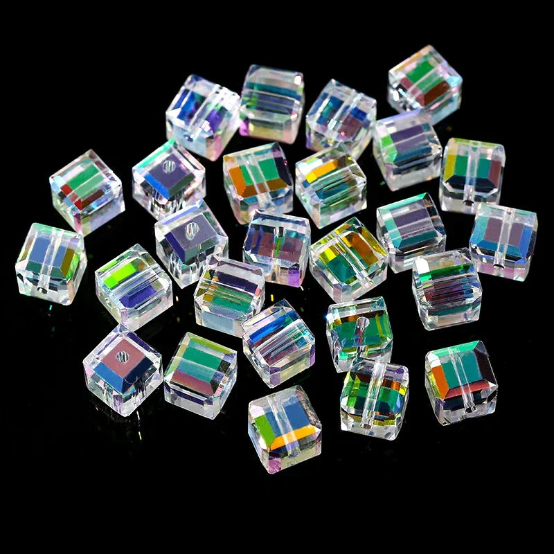 Crystal Beads AB Cube Austria Beads for Jewelry Making Bracelet Earrings Necklace 50/100PCS 4/6/8mm