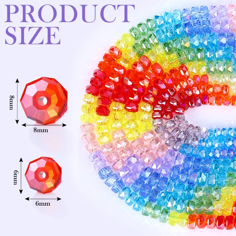 Premium Crystal Sparkling Rondelle Beads Faceted Glass for  Bracelets, Necklaces, Earrings 6mm 8mm