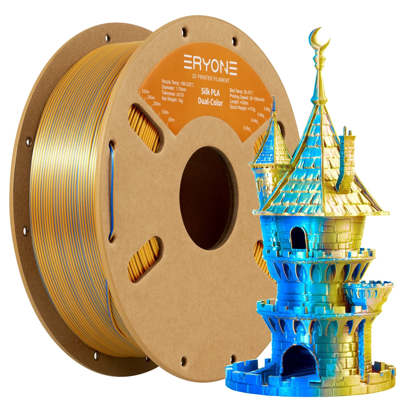 ERYONE 1KG Silk Dual Color PLA Series 3D Printer Filament 1.75mm,Coextrusion Silky Shiny Finish