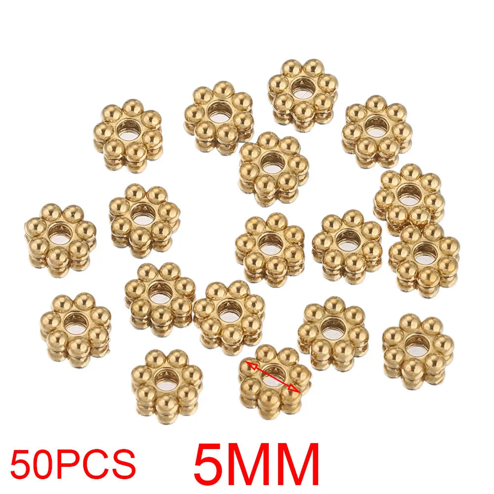 Daisy Spacer Beads Gold Plated Over Stainless Steel For Jewelry Making 50 Pieces