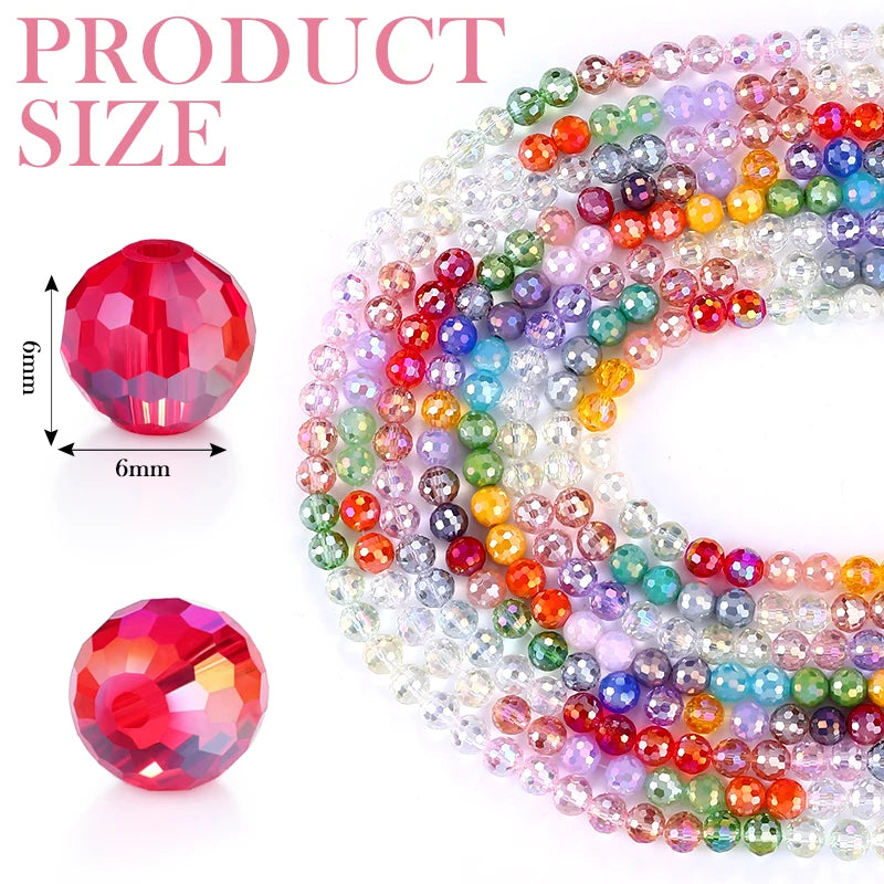 Colorful  Crystal Faceted Disco Ball Beads Electroplate Glass for Jewelry Making 8mm