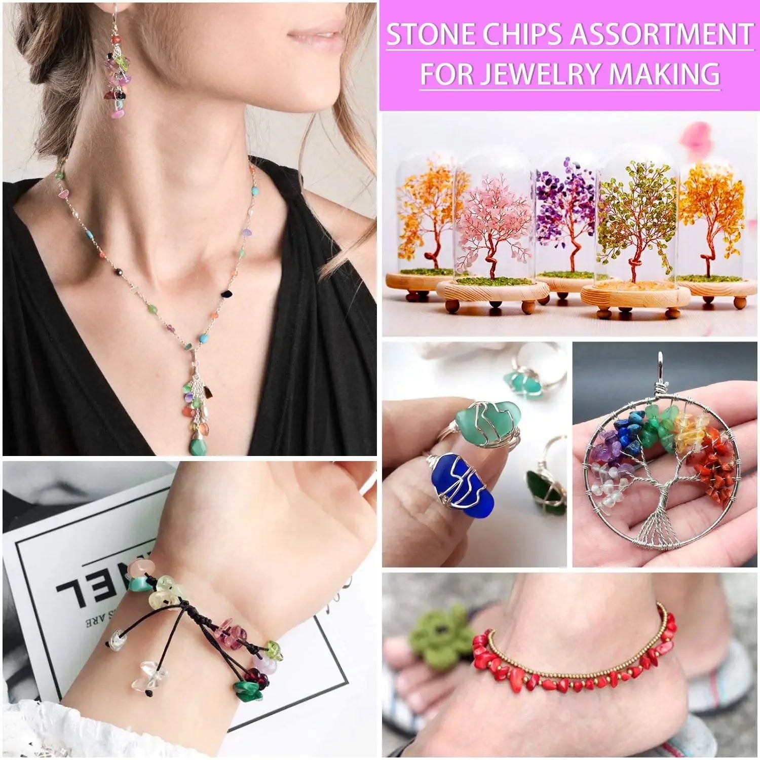 Natural Stone Chips Beads, Necklaces Bracelets  15'' Strand