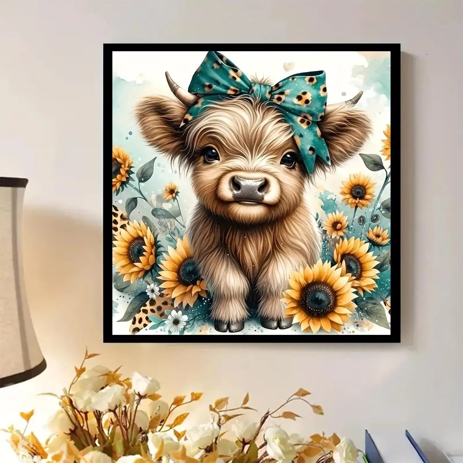 5D Diamond Painting Kit for Adults, Highland Cow Full Round Gem Crystal Art,  12x12"