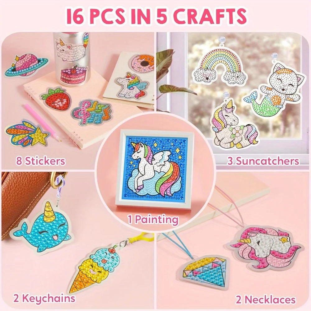 JOYFY 16  Gem Painting Kids Diamond Gem Painting Kit with 5D Gem for Girls Ages 6-Boys &Girls 12 Gem Craft