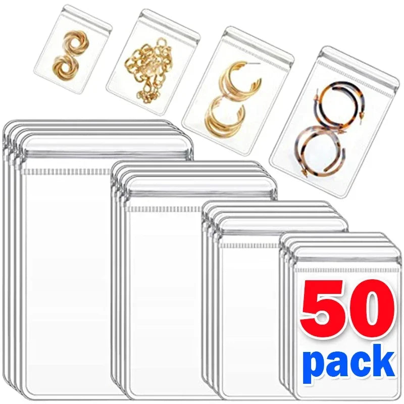Jewelry Organizer Resealable Bags Transparent PVC Anti-Oxidation Earring Pendant Necklace Bracelet Storage