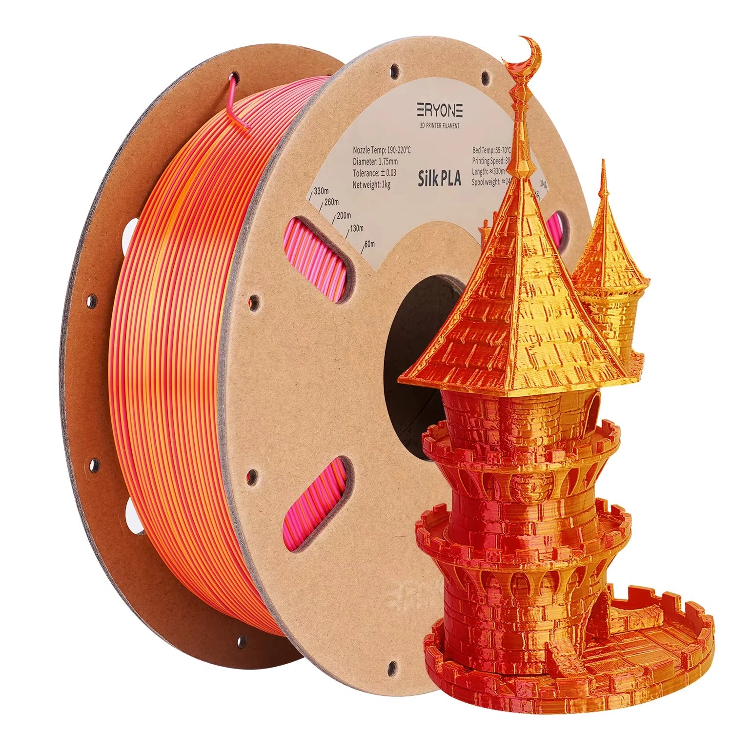 ERYONE 1KG Silk Dual Color PLA Series 3D Printer Filament 1.75mm,Coextrusion Silky Shiny Finish