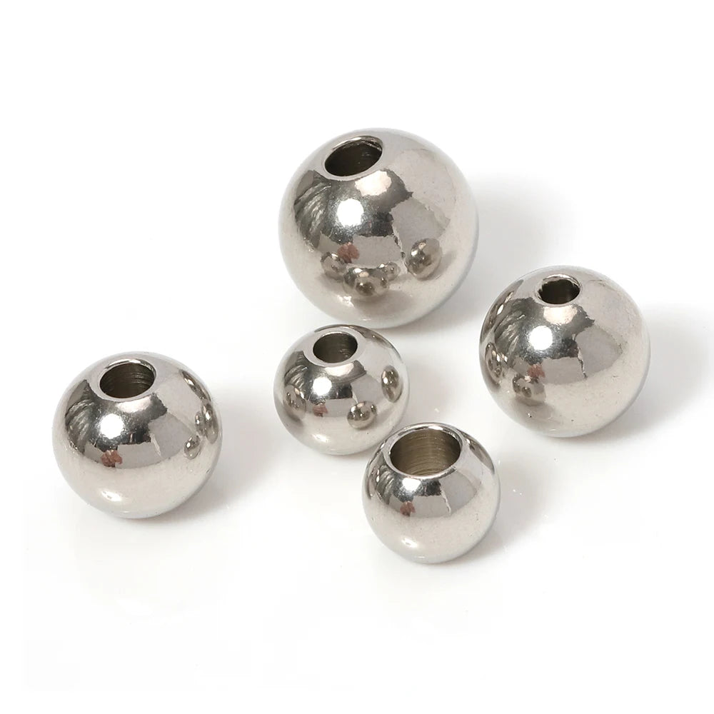Stainless Steel  European Ball Metal Big Hole Spacer Beads for Jewelry Making Bracelets Necklaces  2 mm-12 mm  100pcs