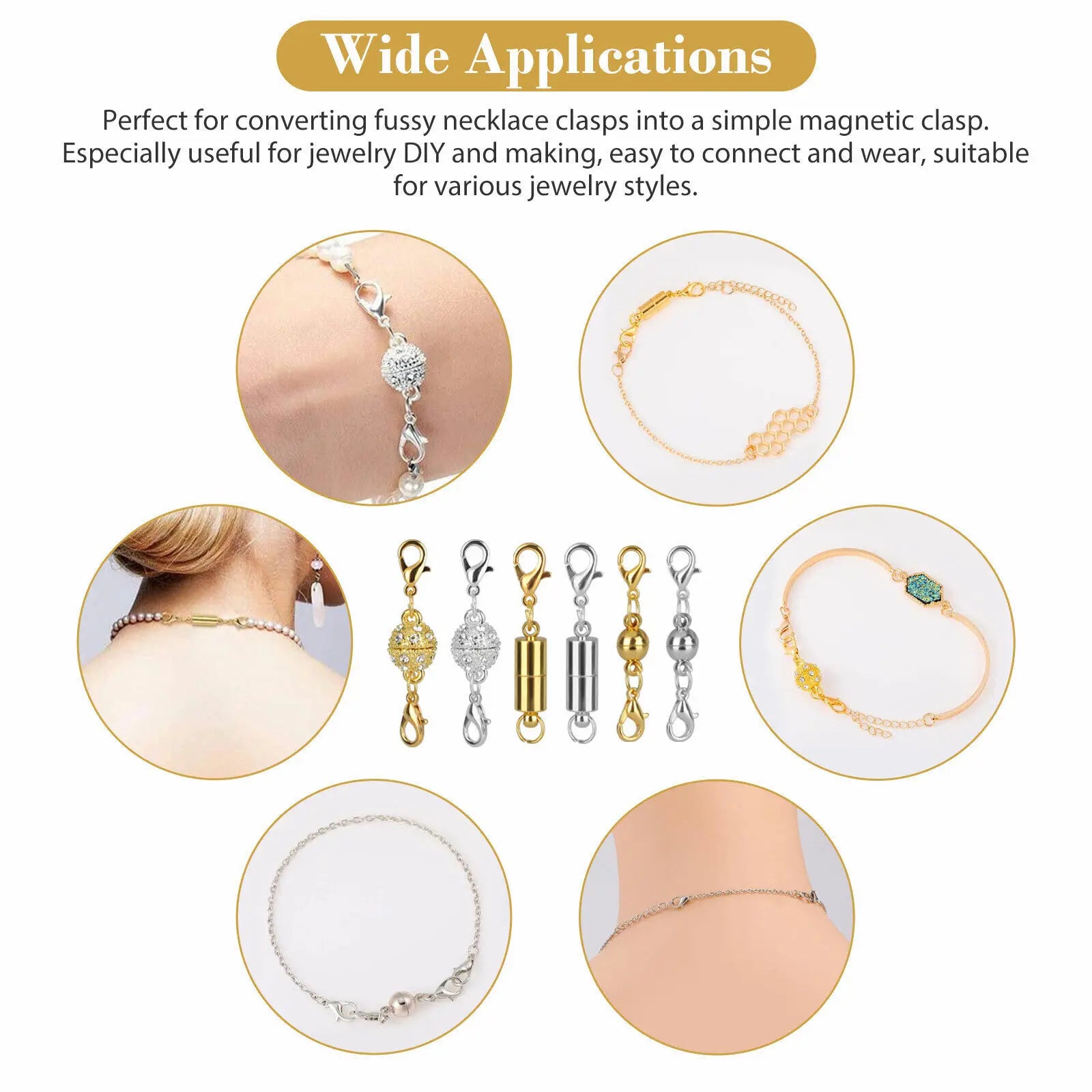 3-Style Strong  Magnetic Clasps for  Jewelry Making Necklaces Bracelets or as an  Extender Chain 24Pcs