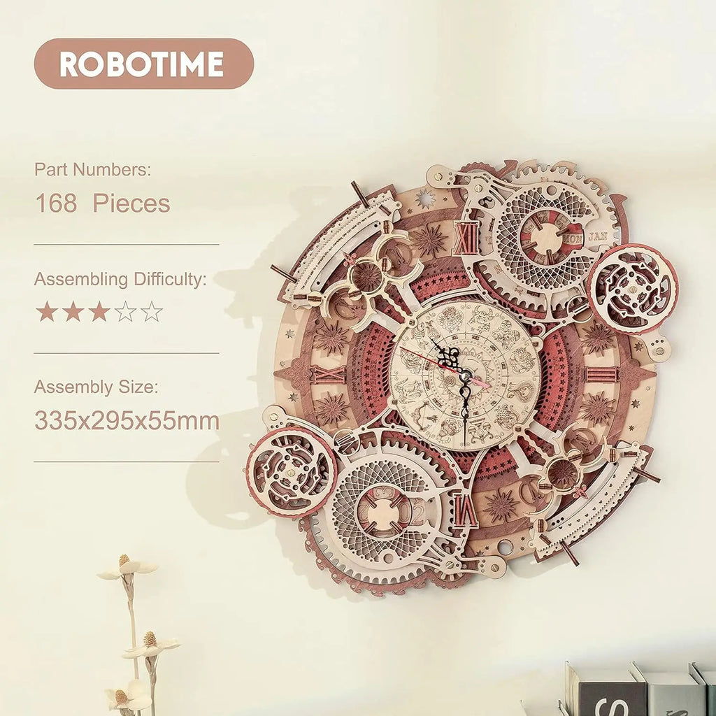 Robotime Wall Clock 3D Wooden Puzzle Set Mechanical Building Kits